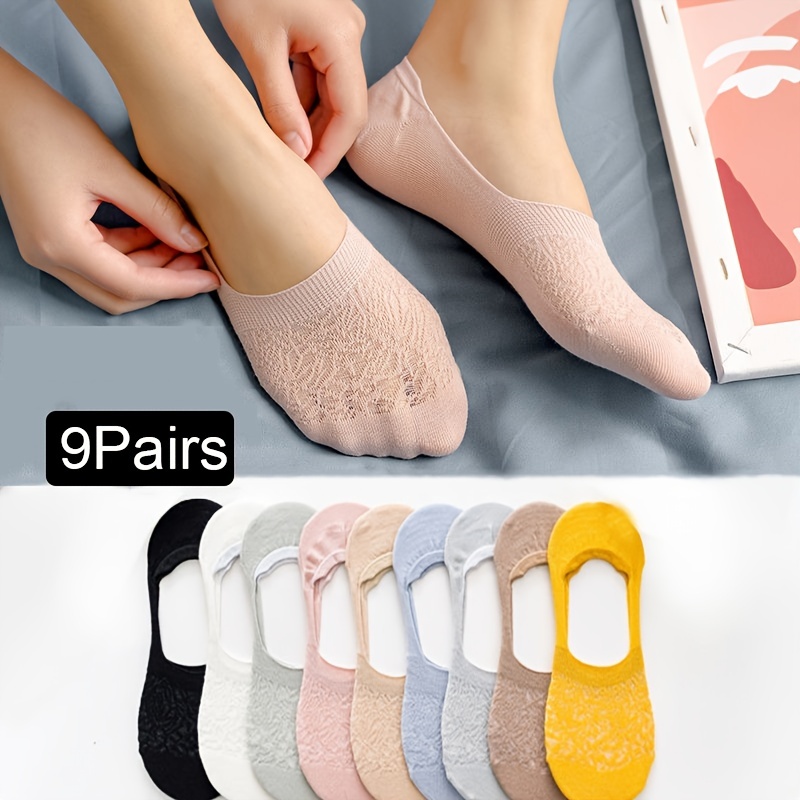 5 Pairs Women Fashion Cotton Invisible Anti-slip Ankle Socks Lace Sock Women  Invisible Socks Girls No Show Sock Non-slip - Sock Slippers - AliExpress