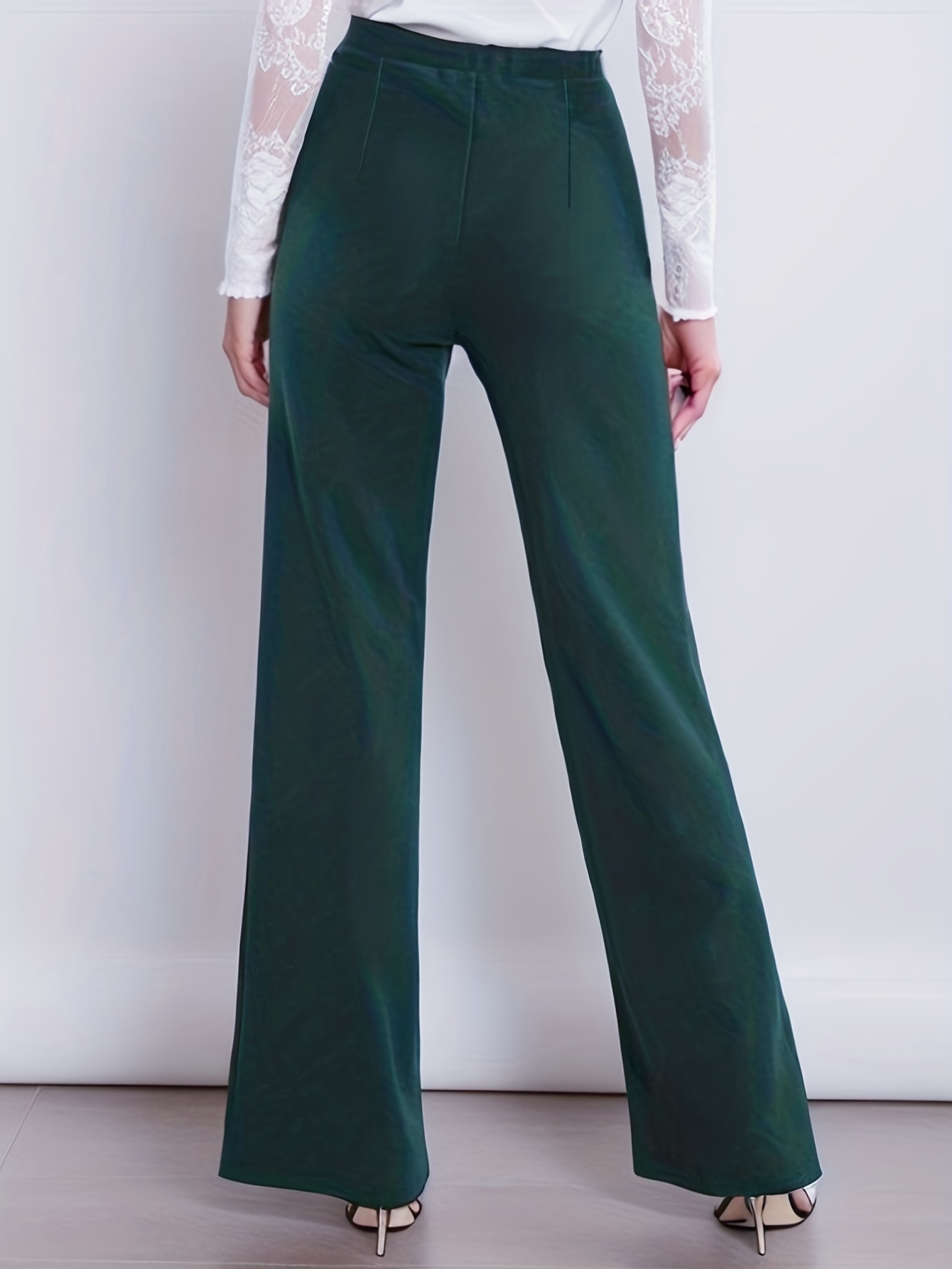 Pantalones De Pierna Ancha Pantalones de cintura alta para mujer, pantalón  largo informal elegante, pantalón femenino (verde S) Cgtredaw Para estrenar