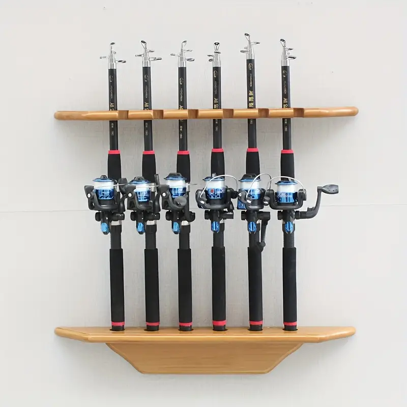 6 Slot Wood Fishing Rod Storage Rack Fishing Rod Display - Temu