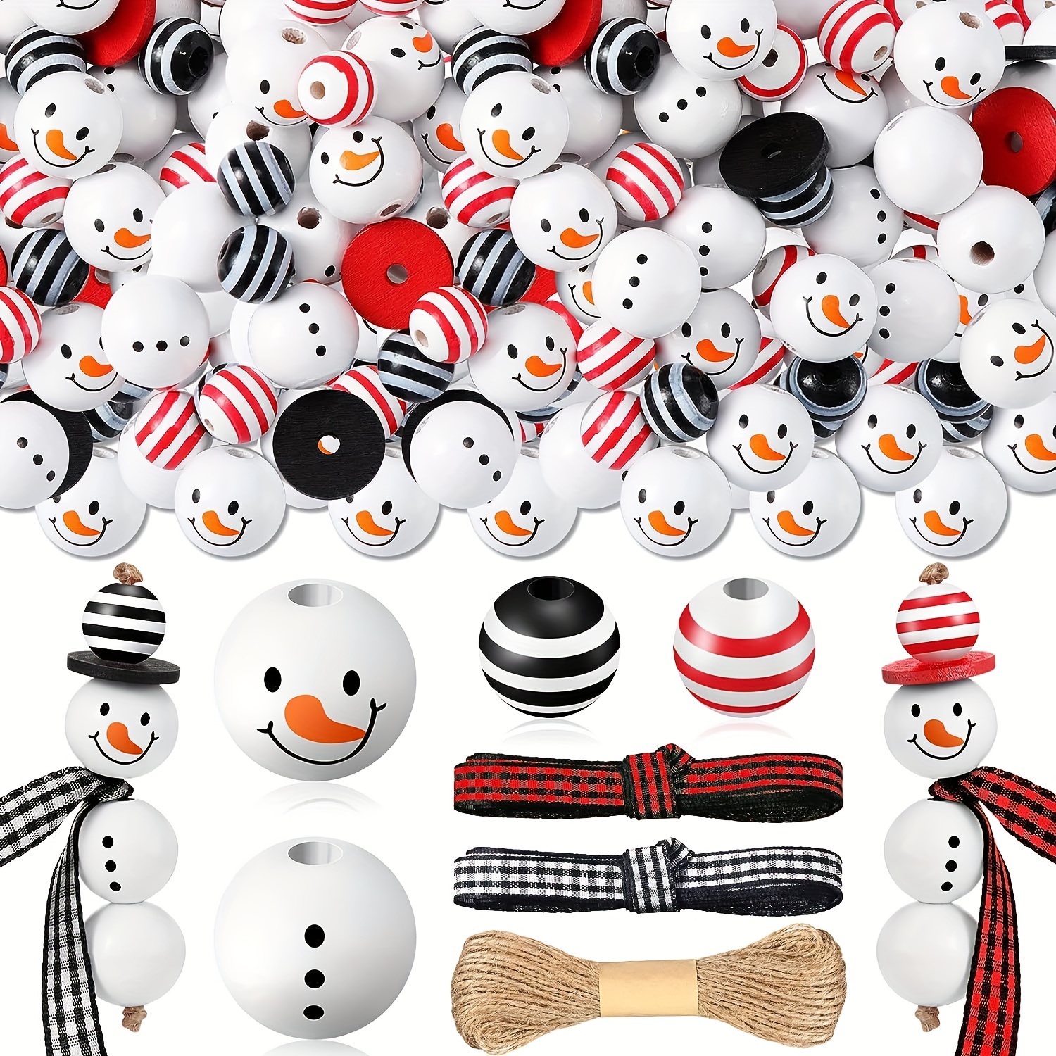 95PCS Christmas Wooden Beads for Craft, Round Craft Beads Winter Snowman  Beads for Crafts DIY Jewelry Making Home Party Decoration