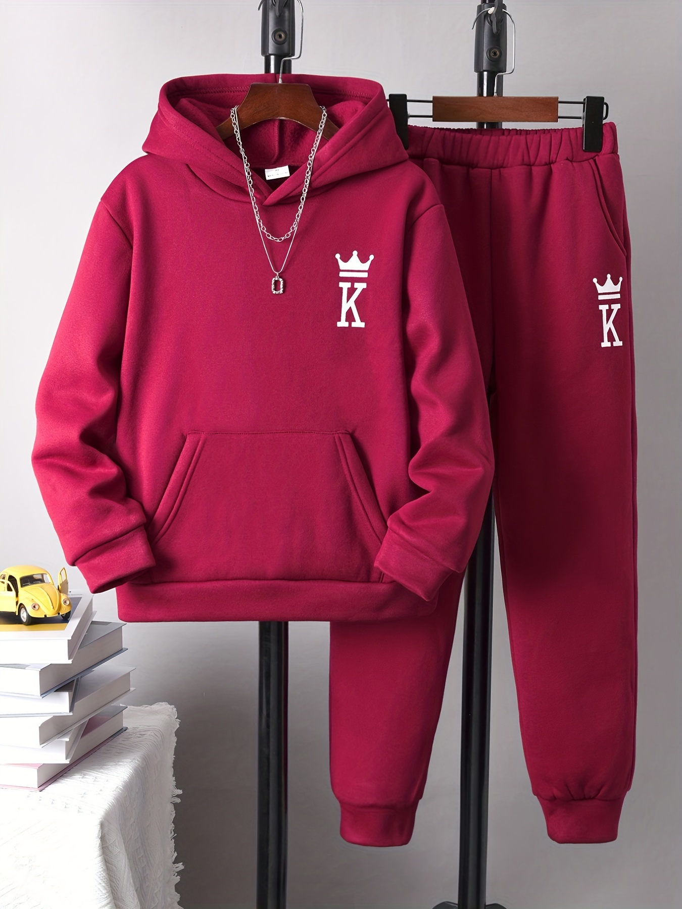 Kid Boy Letter Print Zipper Design Red Sweatshirt And Elasticized Pants  Set, Kids Clothes For Spring Fall - Temu