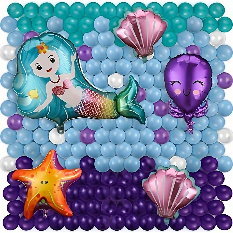Mermaid Birthday Party Decorations Pack for Girls, Mermaid Party Supplies,  345PCS Mermaid Balloon Garland Kit, Mermaid Photo Props Decoration, Party