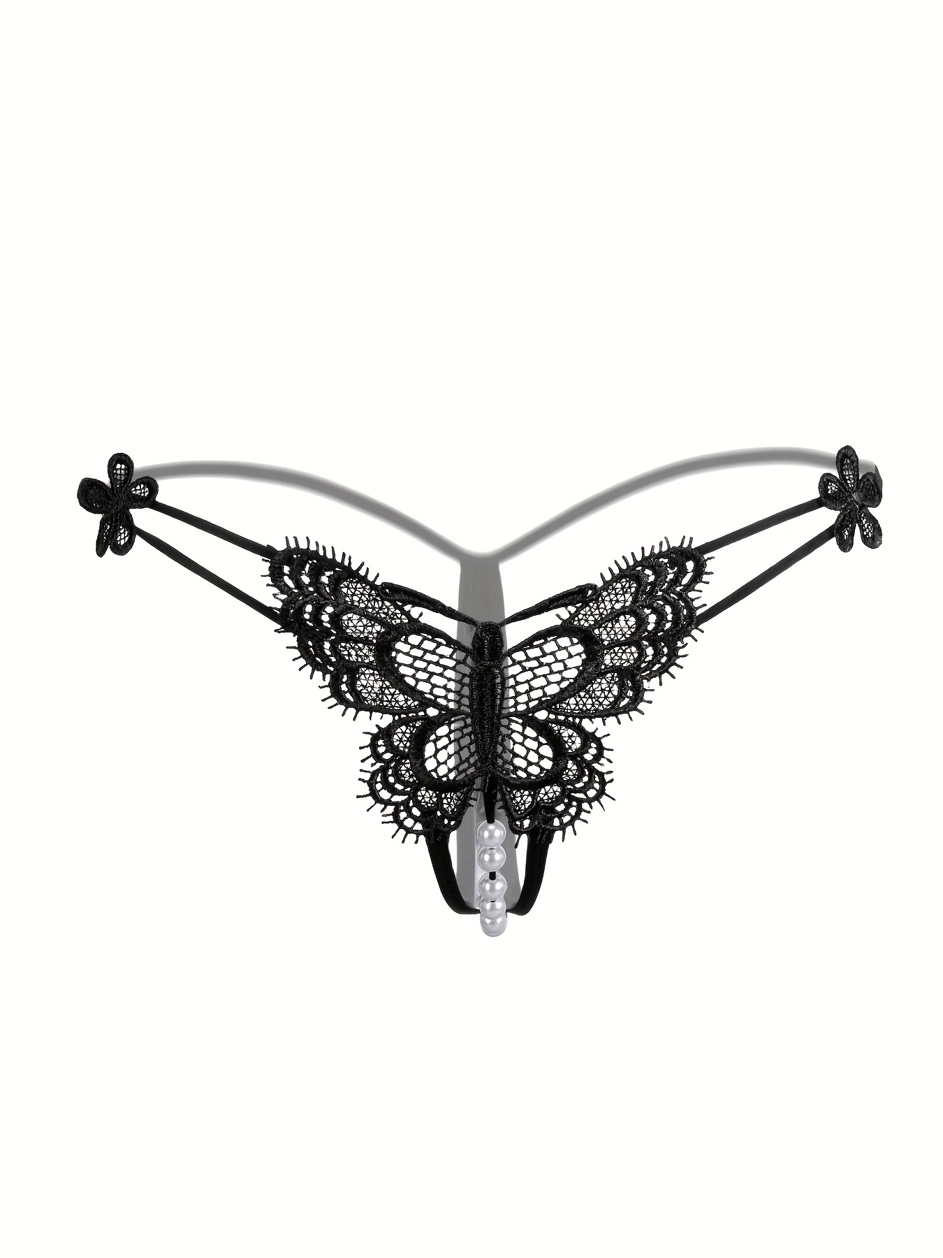  QUNPIU Women Pearl Lace Butterfly Beads Panties Erotic Thong  Lingerie Exotic Sexy Cutout Sheer Mesh G-String Underwear Black : Clothing,  Shoes & Jewelry