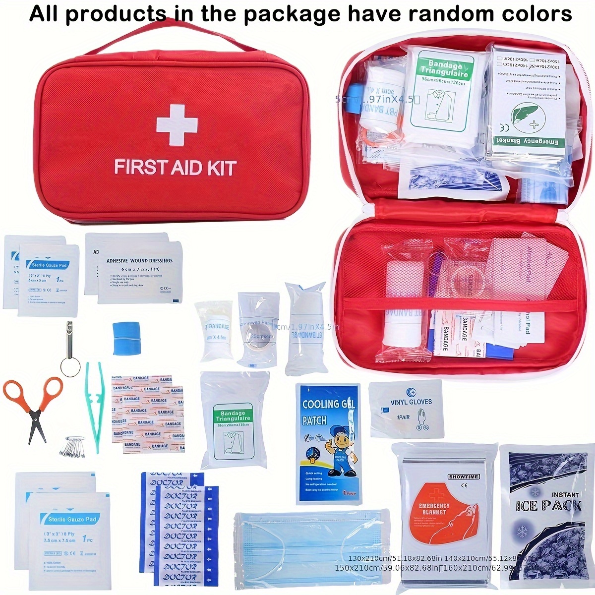 Kit de supervivencia de emergencia y kit de primeros auxilios (rojo)