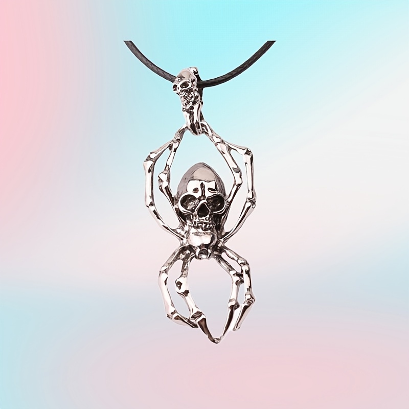 Retro Punk Spider Pendant Double Skull Necklace