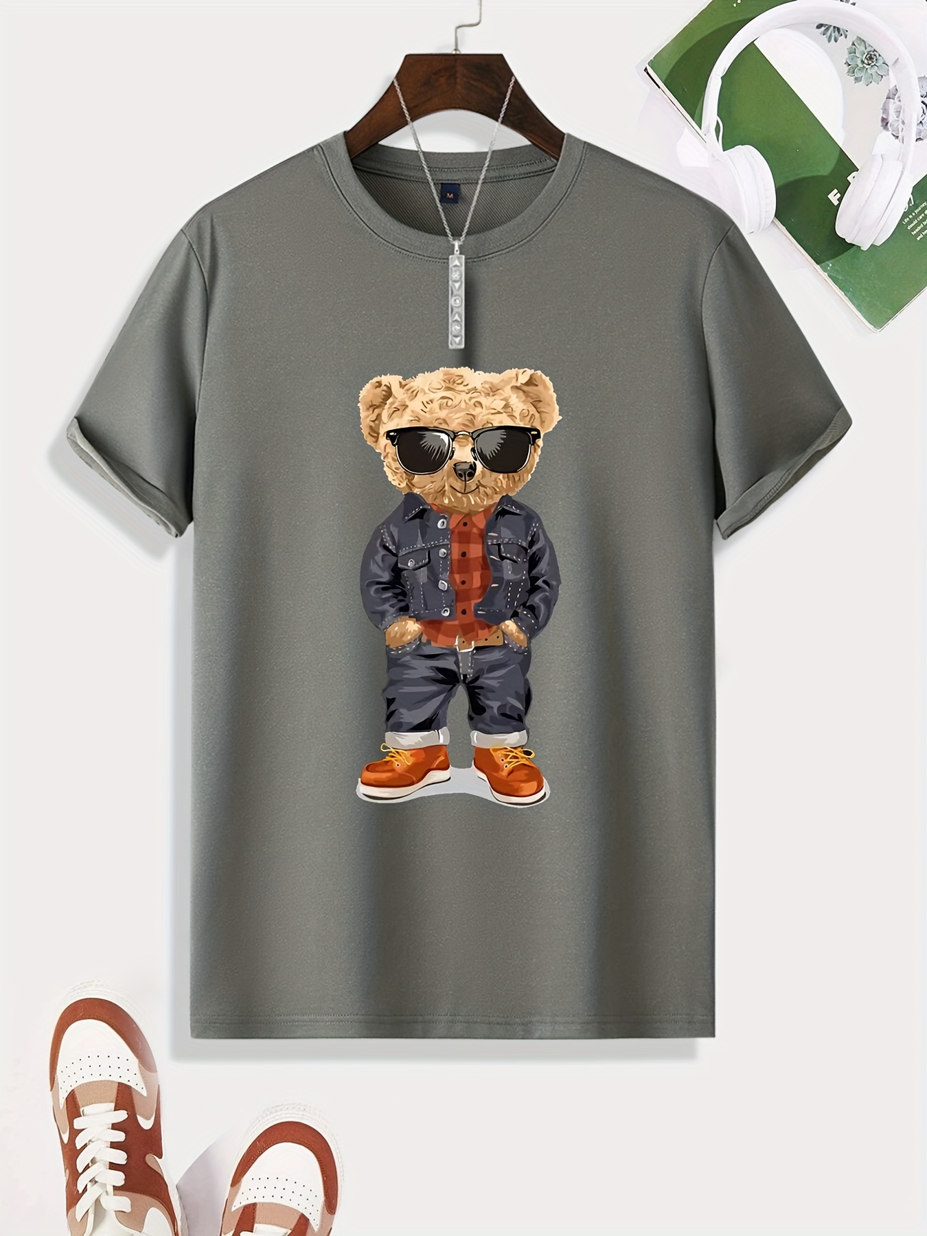 Crew Neck Tees For Men, Casual Short Sleeve Tshirt For Summer Spring Fall,  Smile And Teddy Bear Graphic Tees For Men, Tops As Gifts - Temu Italy