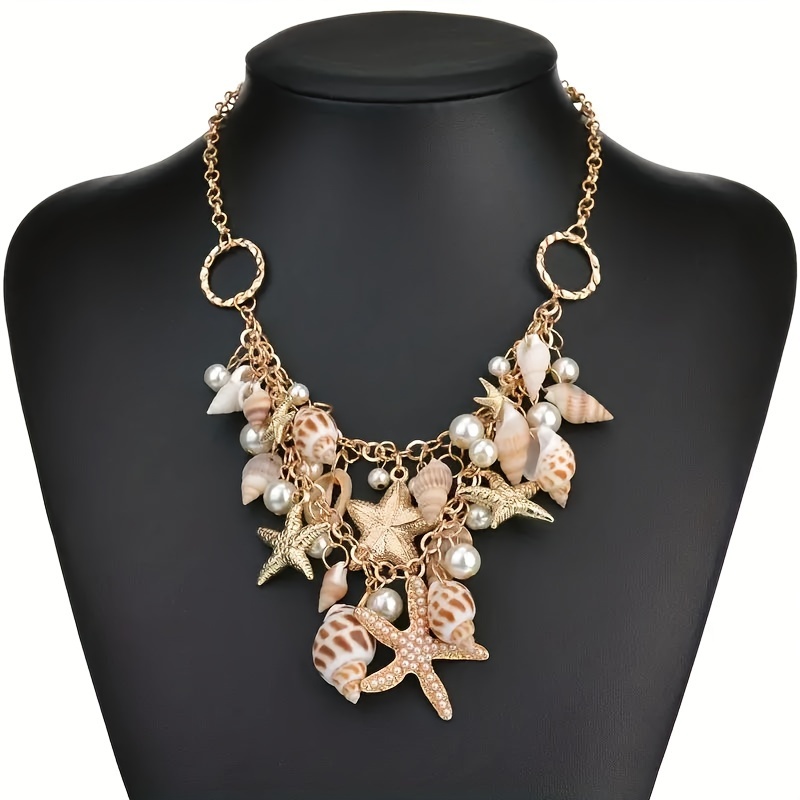

Beach Style Glitter Starfish Necklace Summer Ocean Theme Exaggerated Neck Jewelry