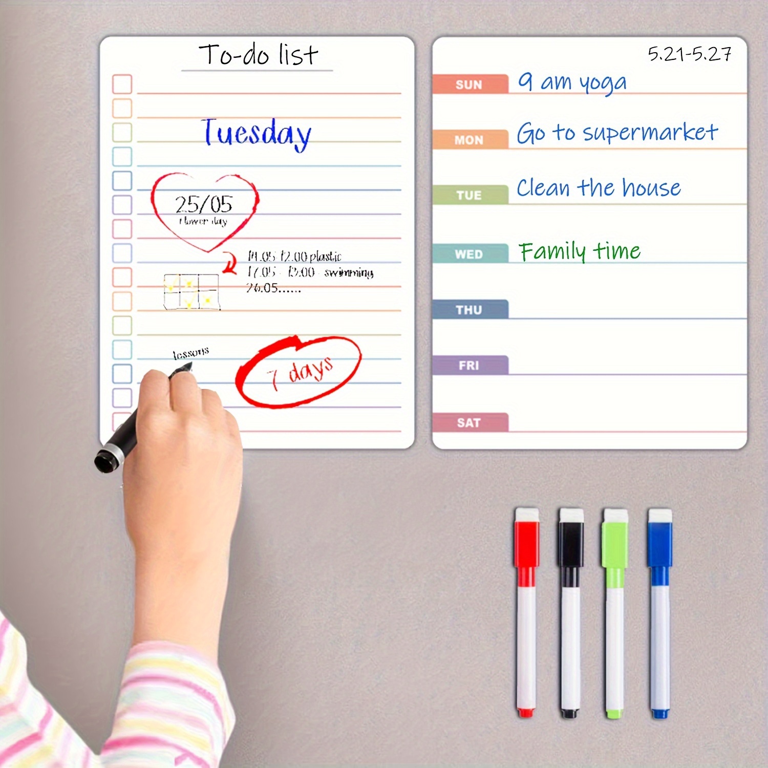 Magnetic Menu Board For Kitchen - 5 Set Bundle - With Calendar Board,  Weekly To Do List, Pen