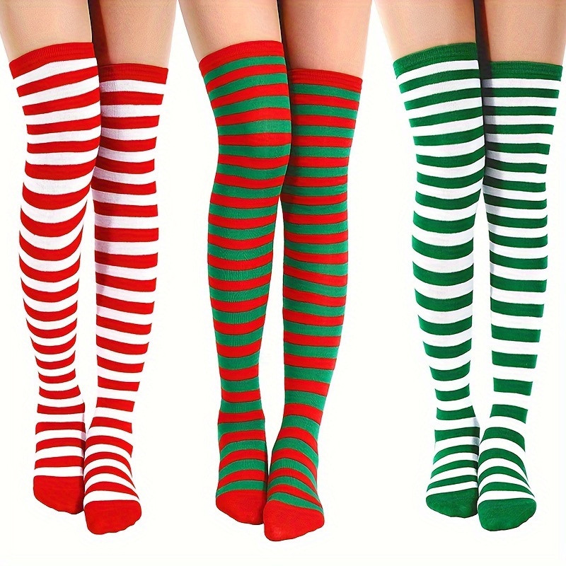 Women's Christmas Thigh High Stockings Plus Size Striped - Temu