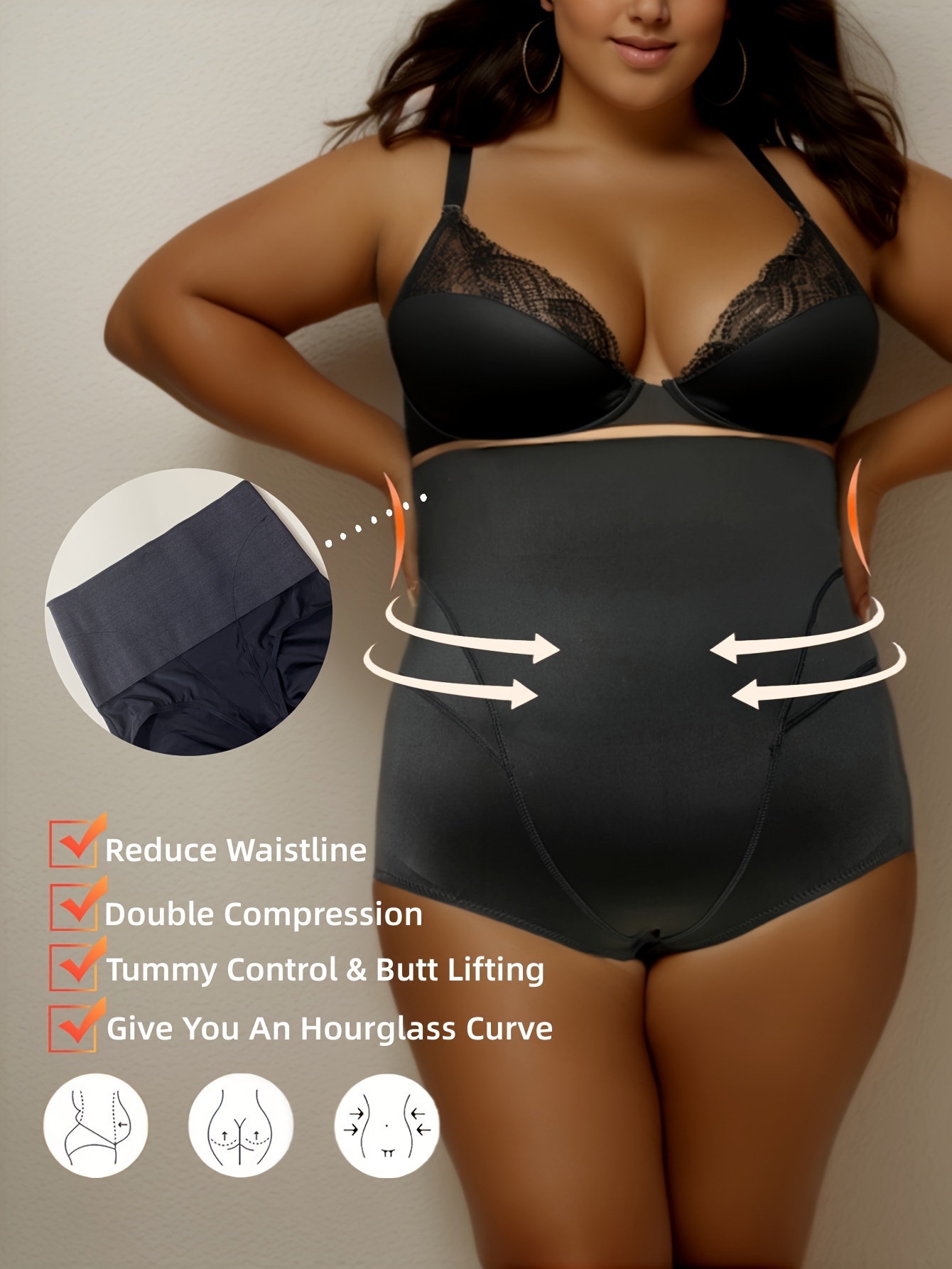 Plus Size Simple Panty, Women's Plus Solid High Rise Tummy Control Butt  Lifting Shapewear Panty