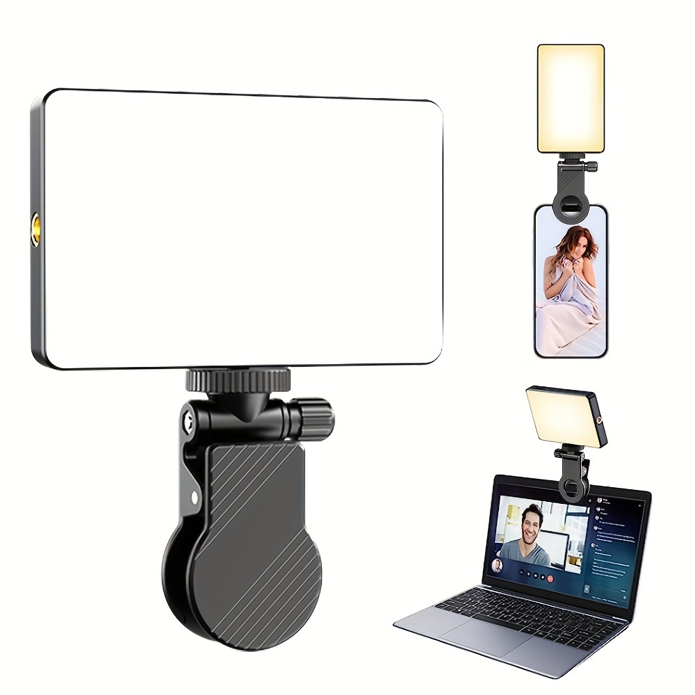 Luz para selfie, luz de teléfono con clip frontal y trasero, 60 luces LED  portátiles con 3 modos de luz, luz de video recargable de 5000 mAh para