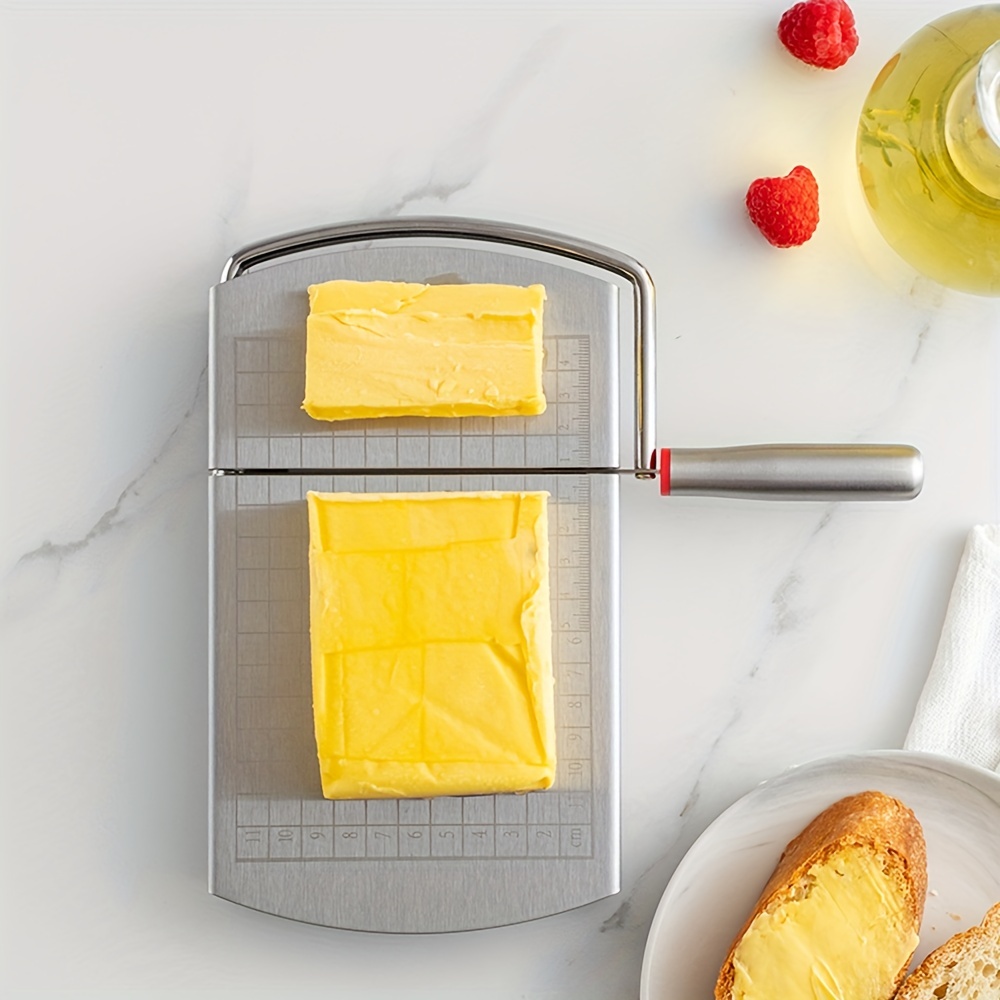WGPG Cortador de queso de acero inoxidable, cortador de queso multiusos,  cortador de alimentos con cuchilla, tabla de cortar queso, escala de tamaño