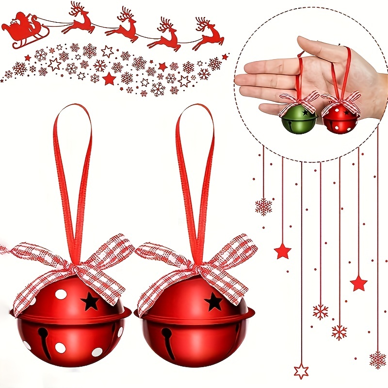 Christmas Sale! Bell Ornaments for Christmas Tree- 12pcs Red Christmas Bells for Decoration, Small and Large Jingle Bells with Star Cutouts, Rustic