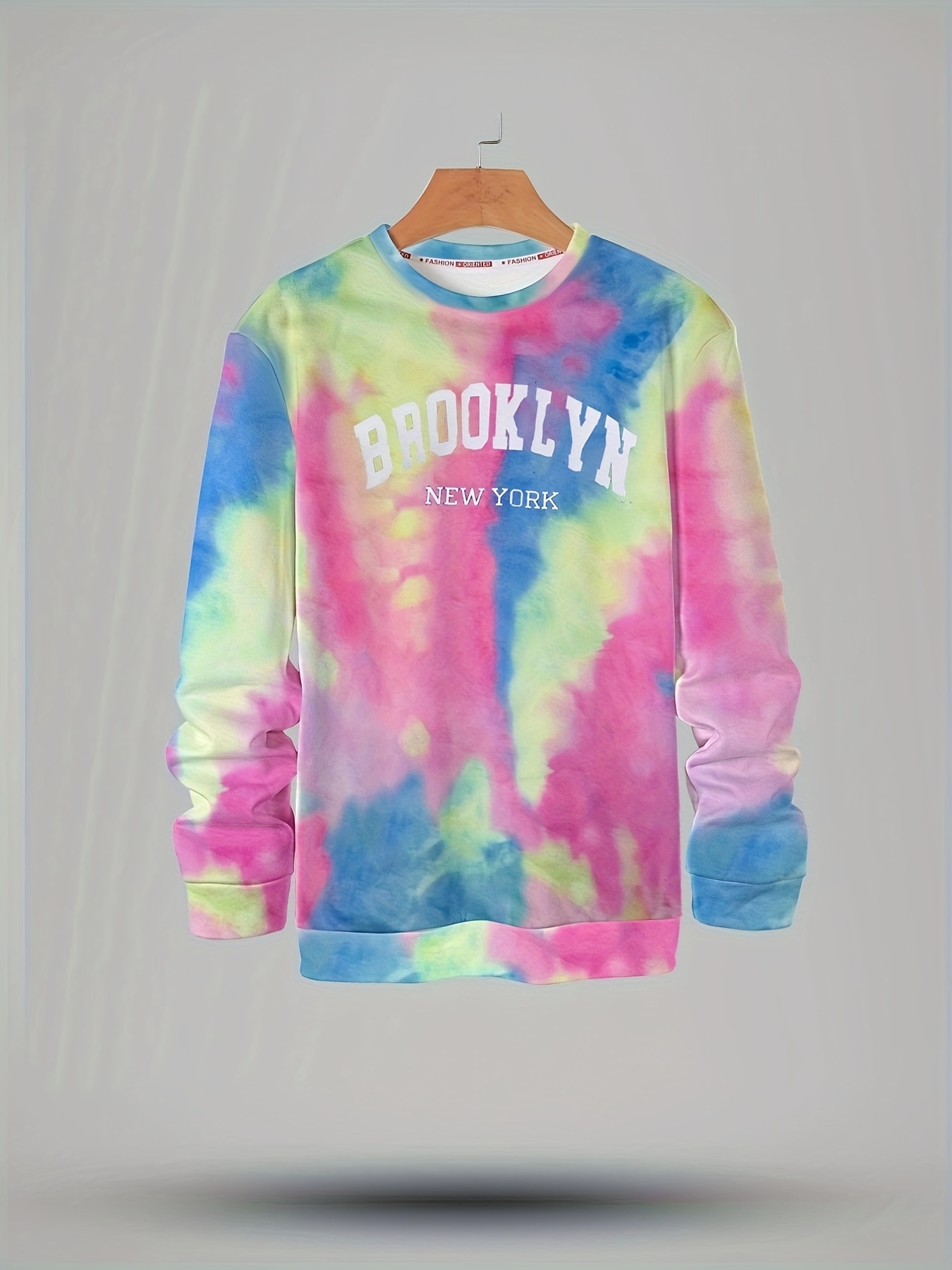 Brooklyn New York Letter Print Tie Dye Trendy Sweatshirt Mens Casual  Graphic Design Slightly Stretch Crew Neck Pullover Sweatshirt For Autumn  Winter - Men's Clothing - Temu Romania