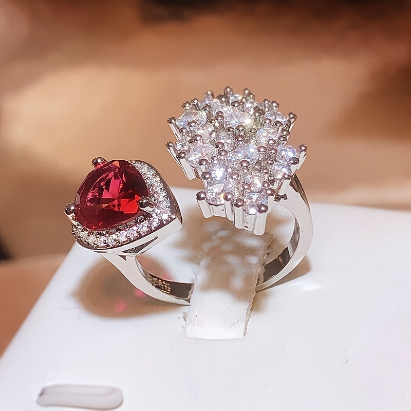 Anillo Abierto De Circón Brillante Para Mujer Joyería - Temu