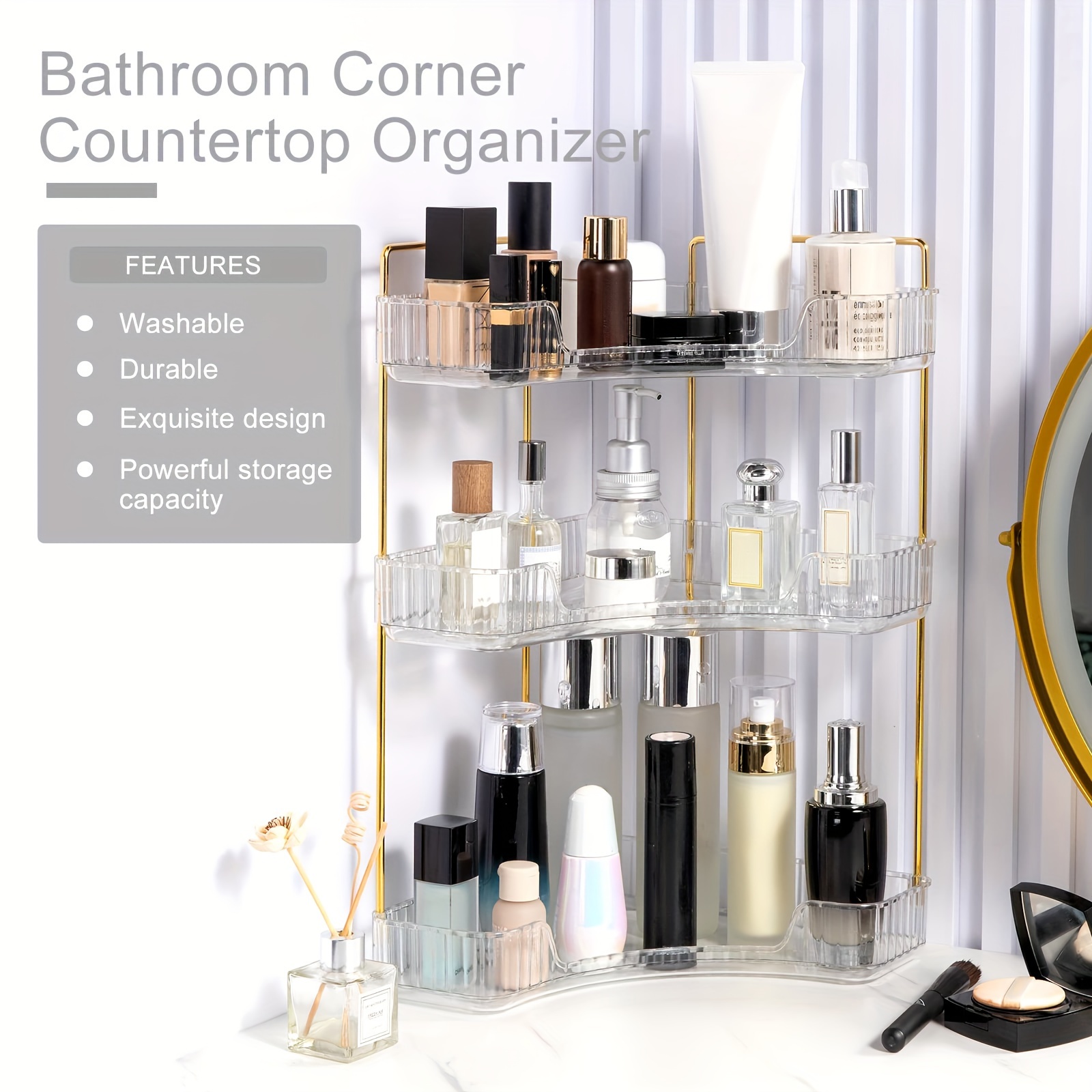 1pc Corner Bathroom Counter Organizer, Clear Skincare Perfume Toiletry  Rack, Dresser Organizer For Bathroom Countertop, Makeup Organizer, Corner  Organ