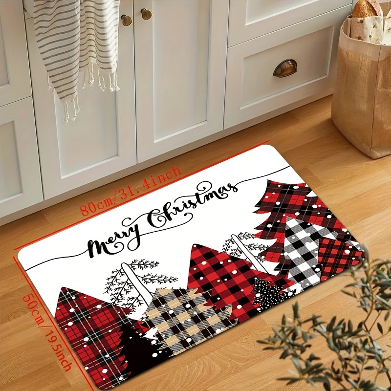 Washable Doormat Rug | Fade-Resistant | Winter Tartan Red Doormat | Ruggable