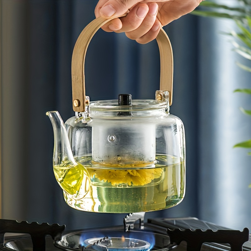 TETWIN Tetera de vidrio con infusor extraíble – Incluye 2 té de flores  florecientes, tetera segura para estufa (33 onzas) para té de hojas sueltas
