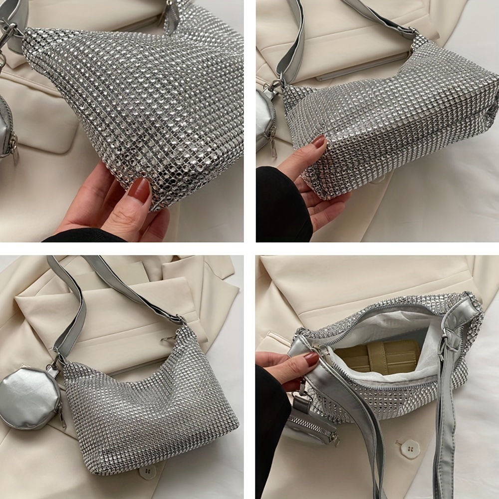 Glitter Rhinestone Shoulder Bag All Match Stylish With Mini Purse