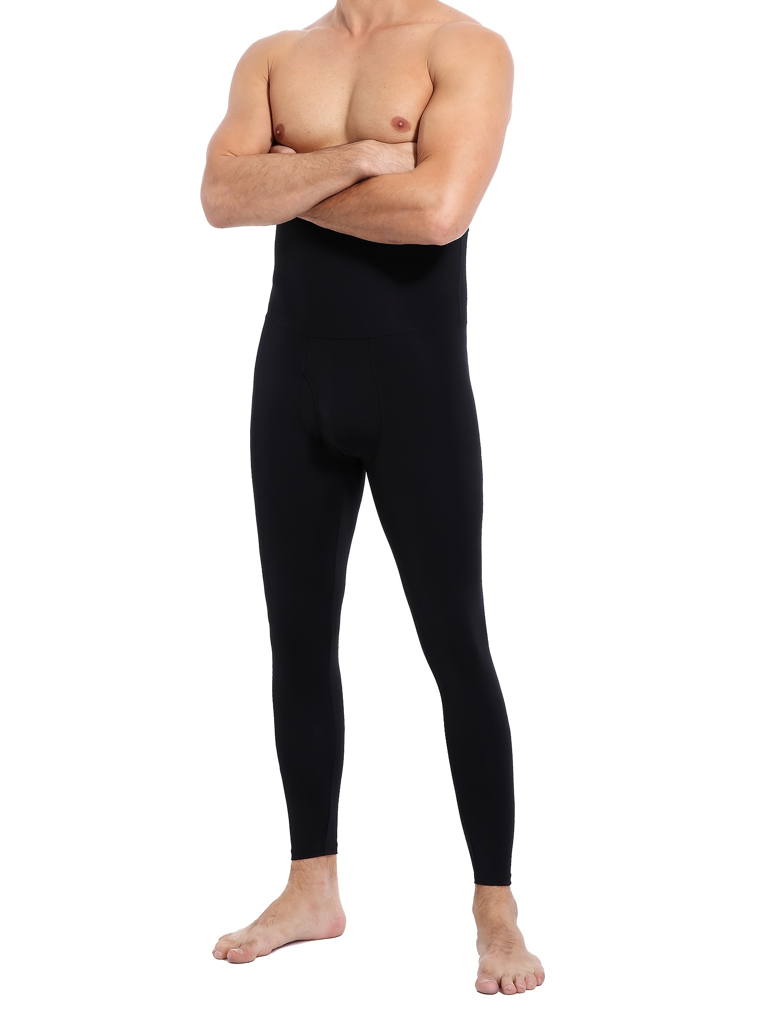 Men's Black Tummy Control Pants, High Waist Slimming Shapewear Body Shaper  Sport Leggings Underwear