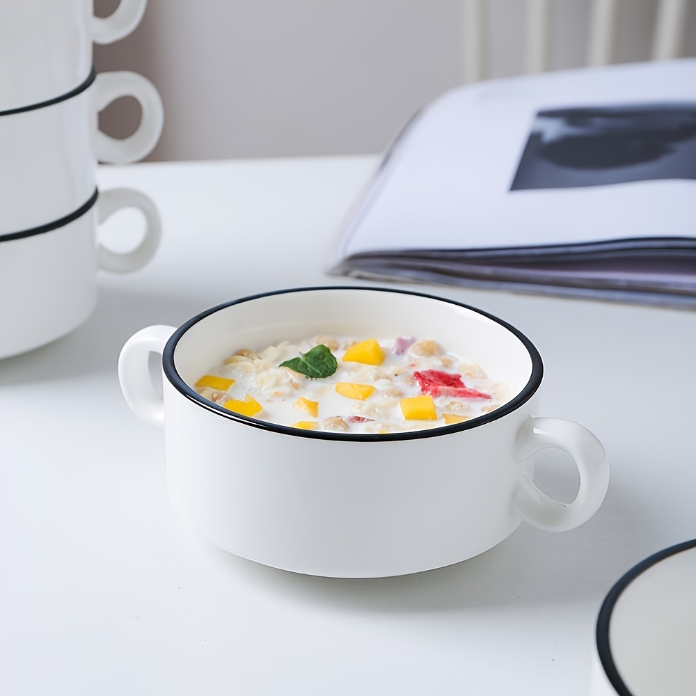  Tazones de sopa, cuencos grandes de cerámica con doble asa,  cuencos de porcelana de 30 onzas para servir cuencos apilables para  cereales para desayuno para estofado de cebolla, sopa de fideos