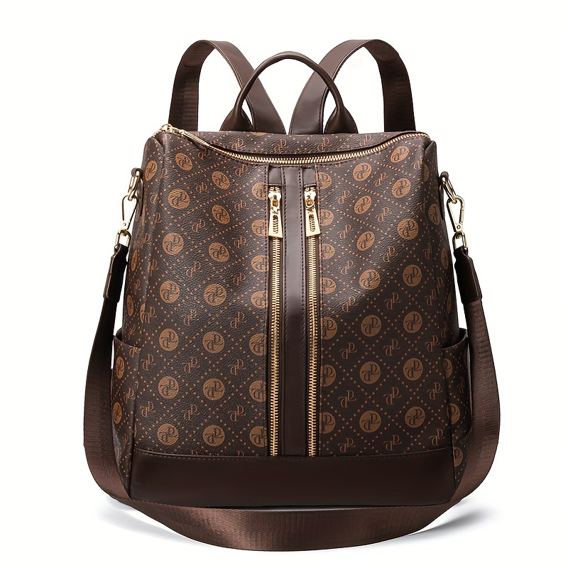 Ladies Fashion Plaid Multi-function Pu Leather Backpacks Casual