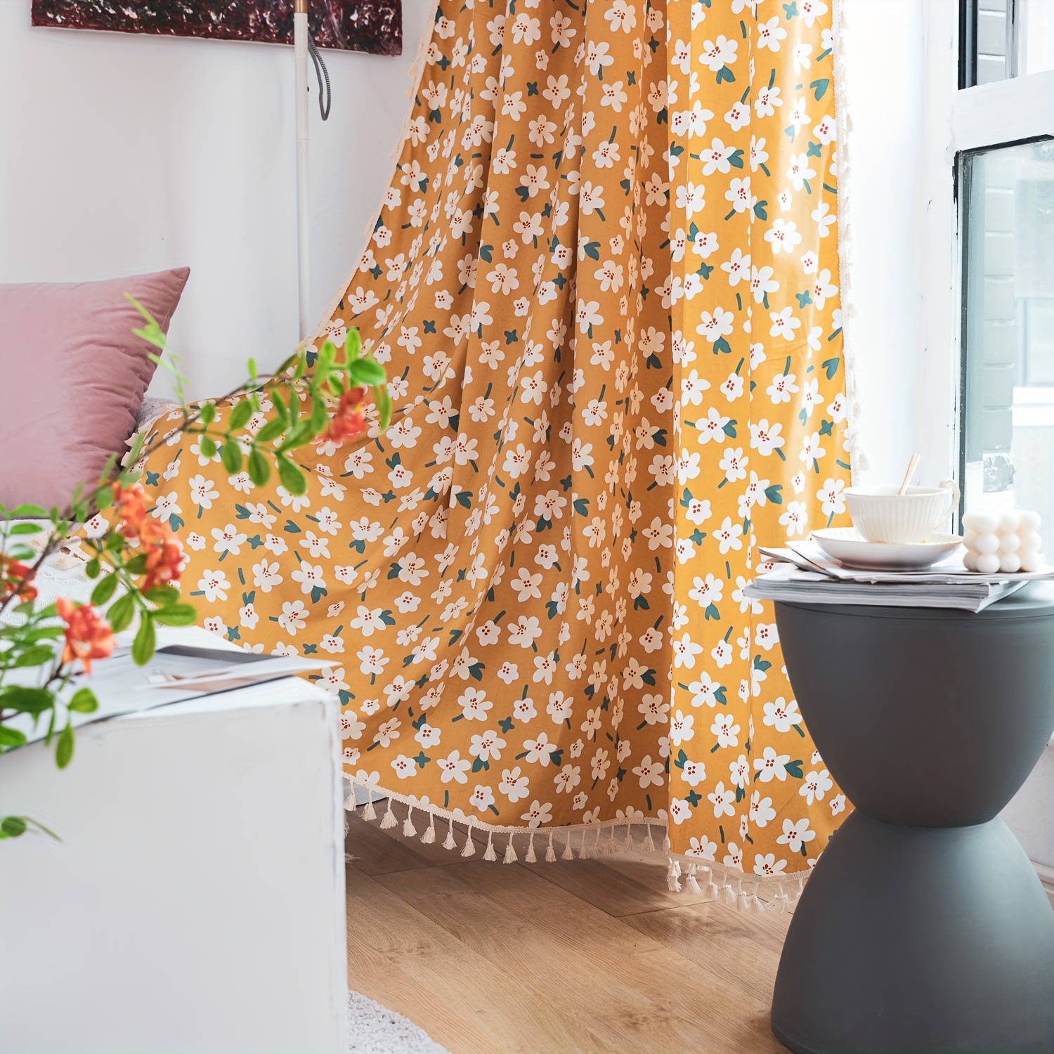 Floral orange, Mediterranean, Curtain Panel