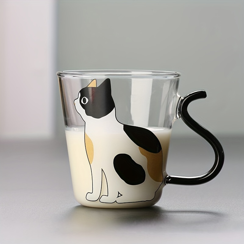 Cute Kitten Glass Cup, Kawaii Cat Glass Water Cup With Tail Handle