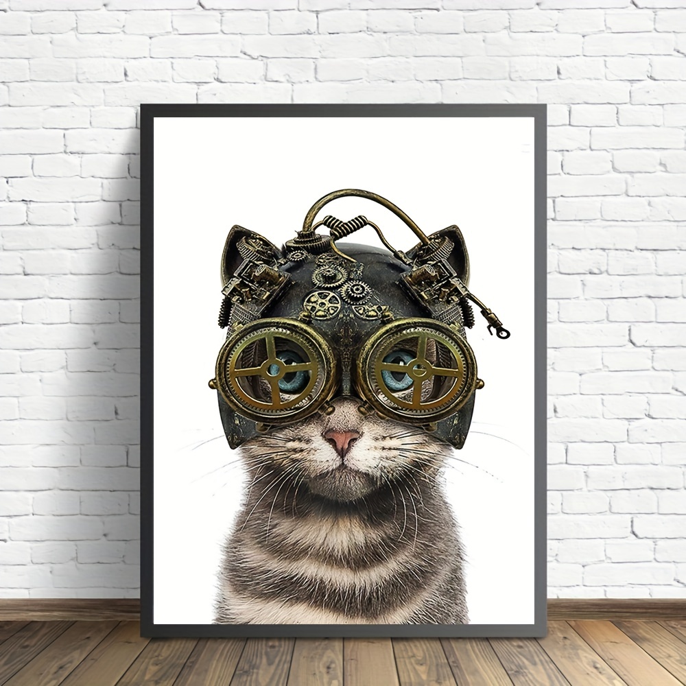 Diy 5d Frameless Diamond Painting Halloween Cat With Hat Wall Art