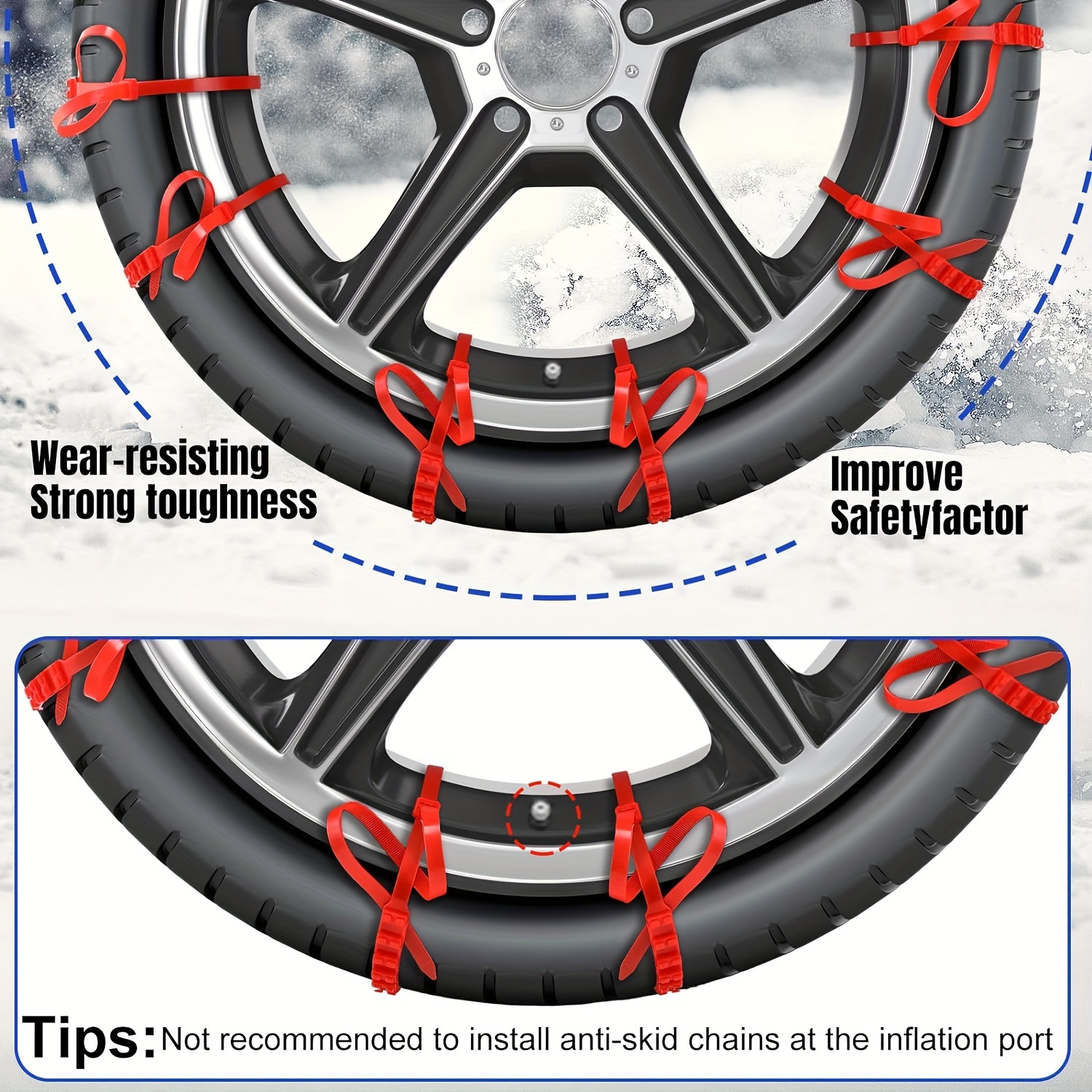 Universal Snow Chain 12pcs Emergency Winter Adjustable Skid Tire Chain