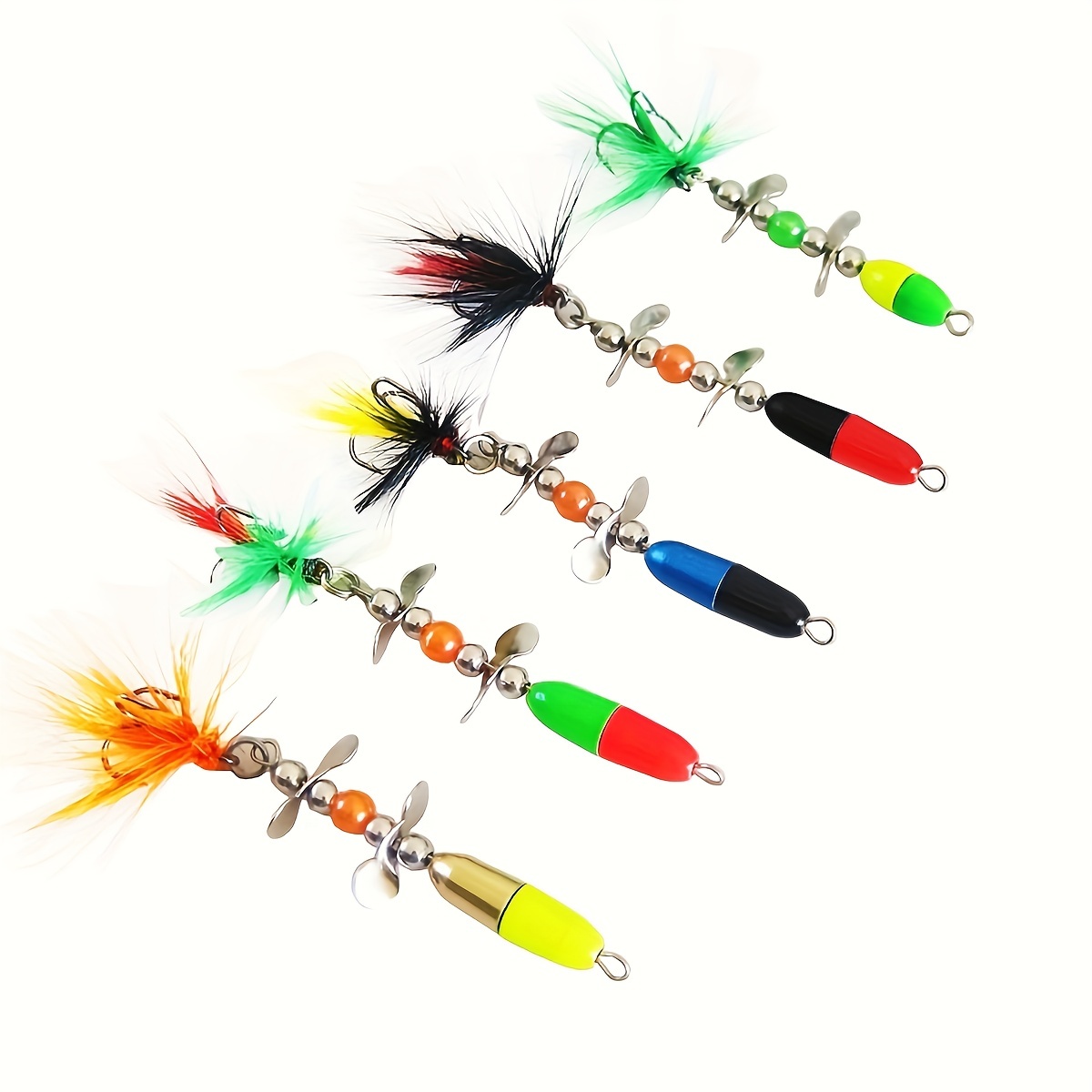 5pcs Compound Double Swivel Tail Lures, Spinner Baits With Feather Triangle  Hooks, Metal Spoon Lures Hard Fishing Bait, Fishing Lure Accessories, 10g/