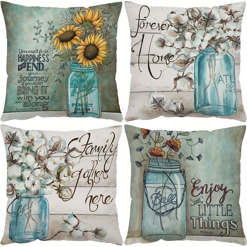 4pcs Flower Throw Pillowcases, Nordic Throw Pillow Cover, 17x17in