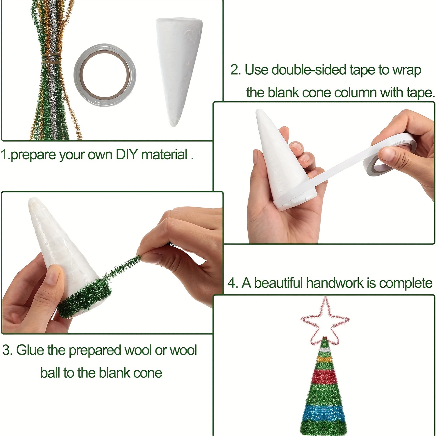 Christmas White Cone Tree, Foam Painting Materials