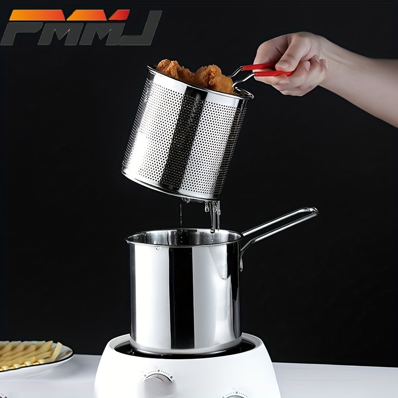 3L Stainless Steel Frying Pot Small Deep Fryer Pot with Basket Nonstick  with Oil Filtration with Strainer Basket Deep Fryer Pot for Fish Fries 