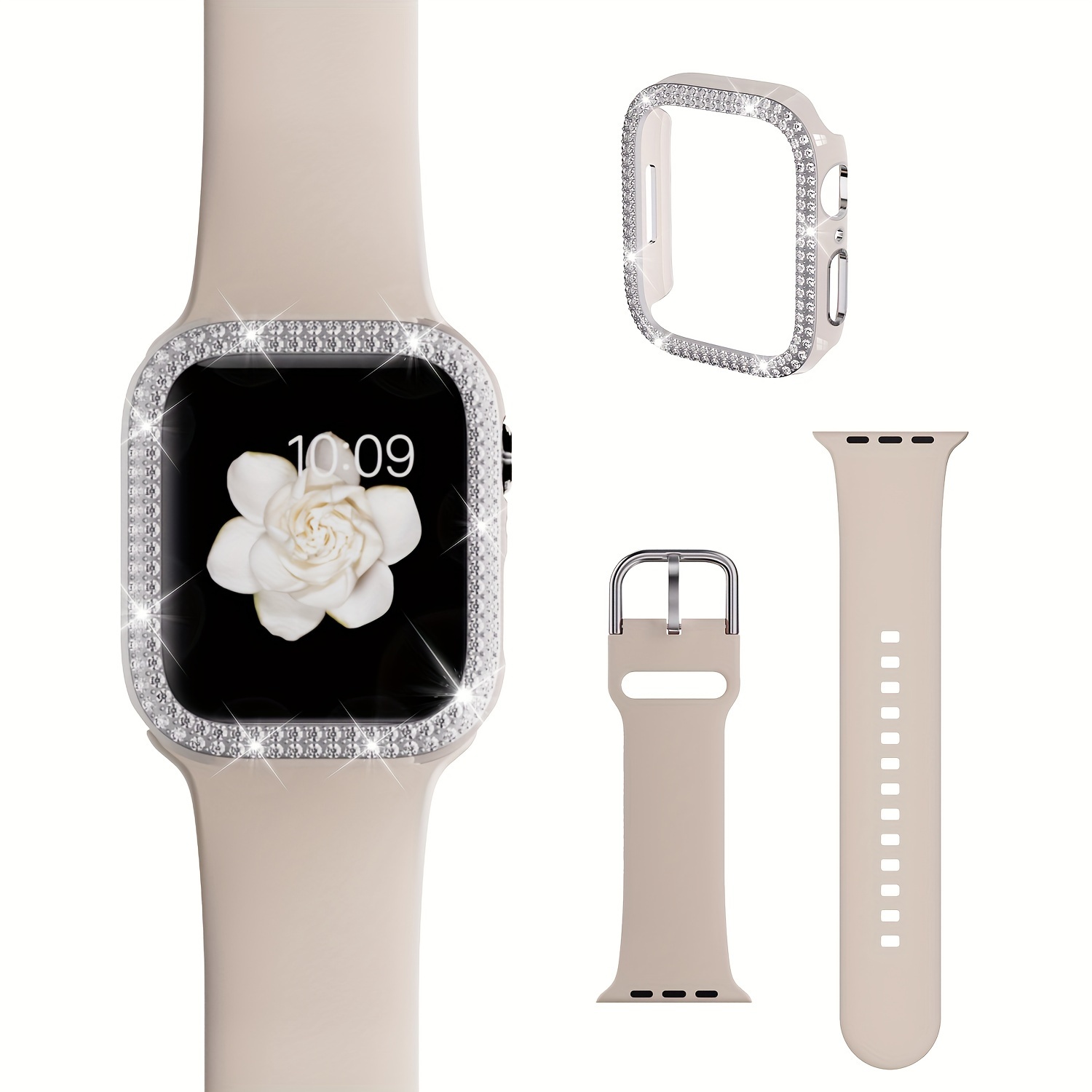 

Compatible For Apple Watch Band With Glitter Bumper Case, Women Silicone Soft Comfortable Adjustable Strap With Buckle For Iwatch Se Series 9/8/7/6/5/4/3/2/1