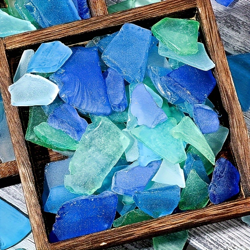 

1 Pack Crafts Decorations With Sea Glass Shards, Light Frosted Vase Inlay, Crushed Beach Wedding Party Decorations, Home Scenery Decoration Blue White Green, 7oz/200g