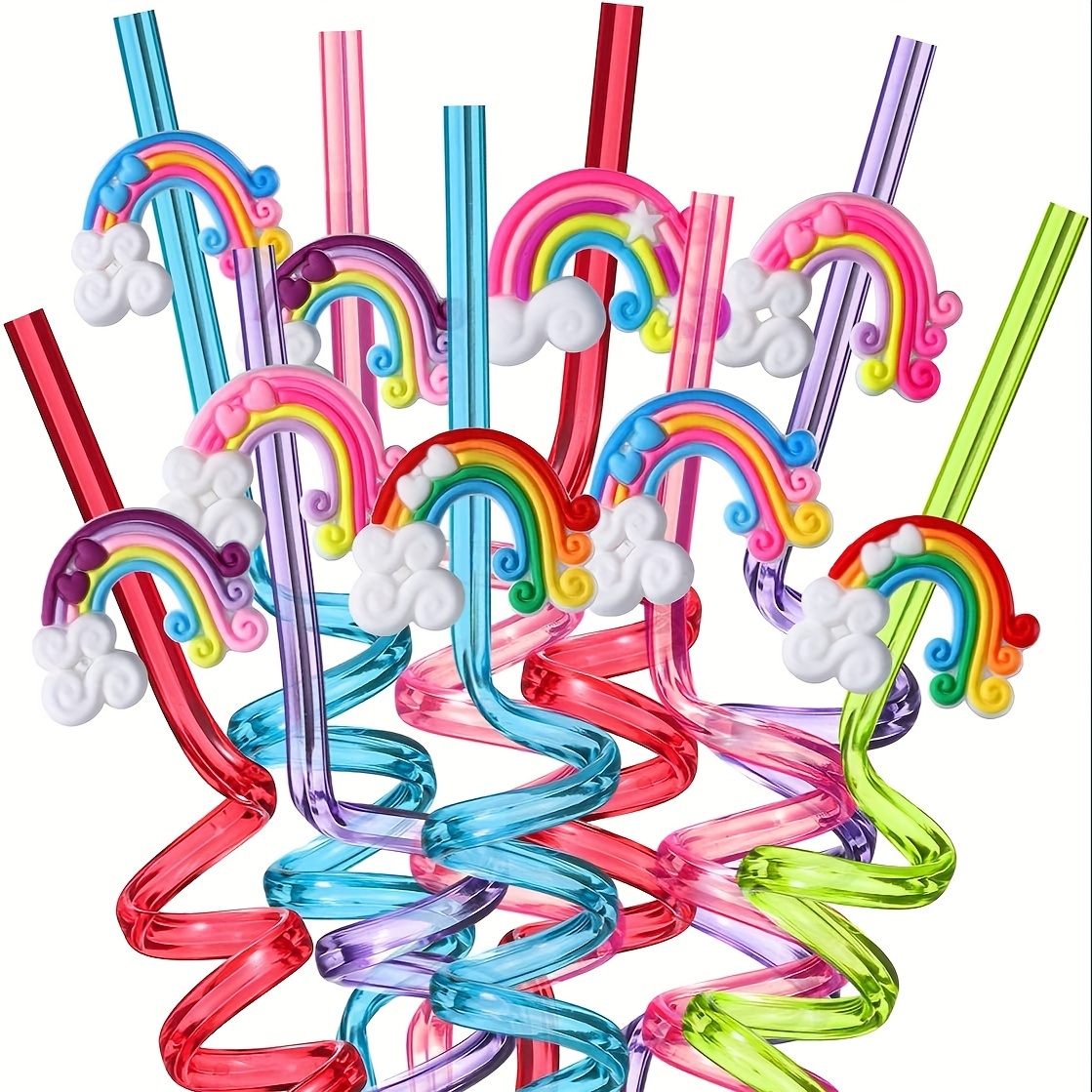 8 Pack 11 Inch Silly Crazy Straws for Kids Reusable, Dinosaur Fun Straws  Drinking Reusable Plastic Straws Curly Twisty Loopy Straws for Dino Themed