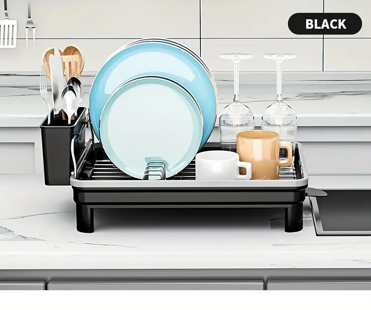 1pc multifunctional retractable dish draining rack anti rust kitchen organizer with cutlery cup holders space saving countertop drying mat for sturdy construction dish drying rack Product details 9