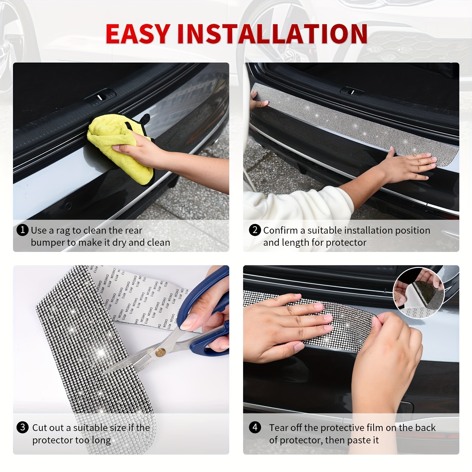 Shiny Crystal Car Trunk Threshold Bar Decoration Drill Stick Bumper  Protective Film Car External Accessories Sticker Anti-scratch Car Paint  Protection