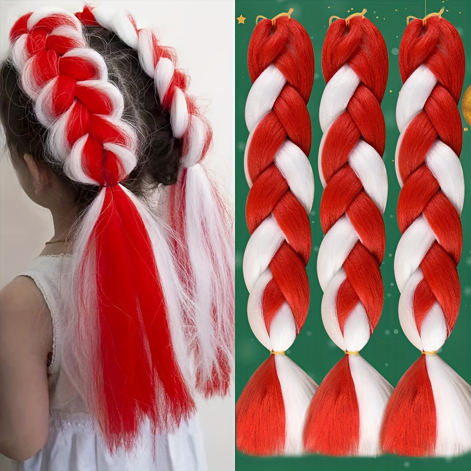 Exquisite Large Braid Hair Extensions Christmas Colors - Temu