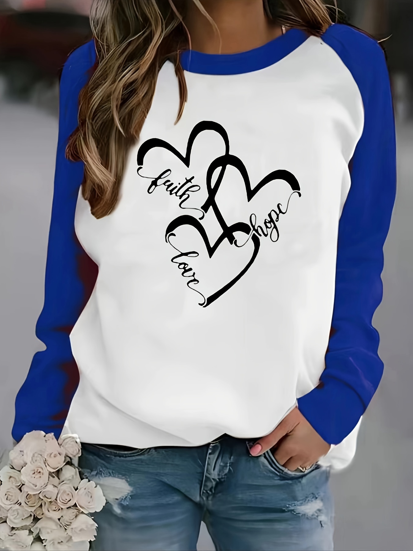 Letter Print Trendy Girls Color Block Long Sleeve Sweatshirt - Temu