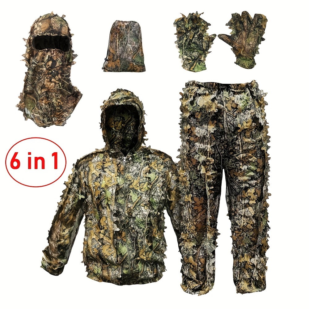 (For Height 100-190cm/3.3-6.2ft) Breathable Camouflage Hunting Suit For Men  - Lightweight And Hooded Wild Leafy Design Hunter Airsoft Ghillie Suit, Ha