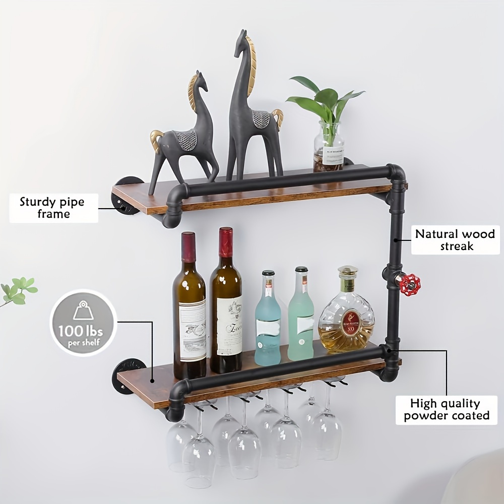  Estante para vino montado en la pared/botellero de pared,  soporte de exhibición de vinos/Estante creativo para botellas de vino  estilo retro/industrial, decorativo, para gabinete de vino, restaurante y  bar (4 botellas) (