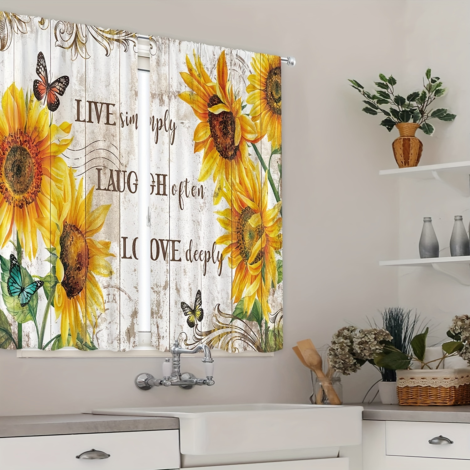 2pcs Cortinas Cocina Florales Rústicas Granja Bolsillo - Temu