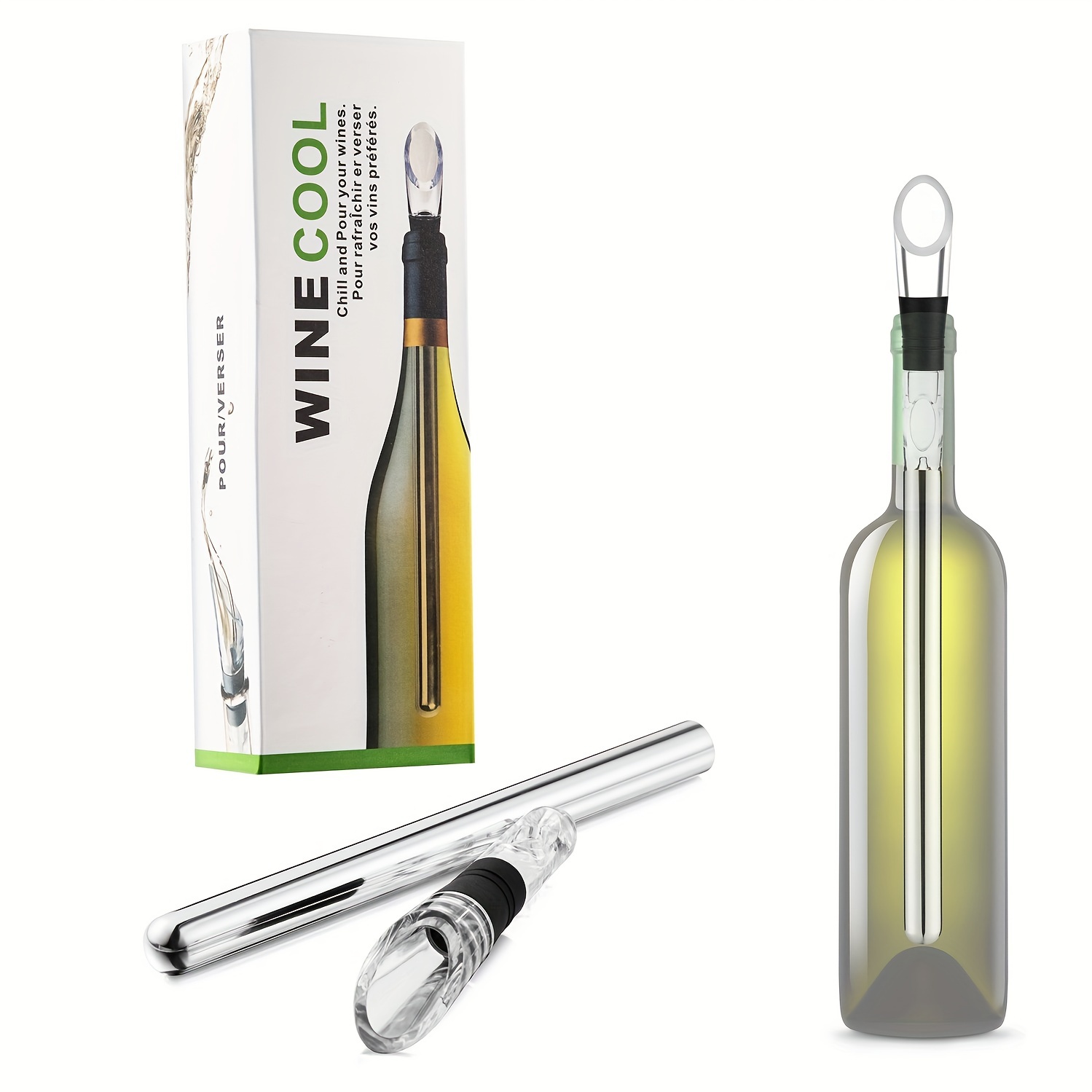 ChillPro Wine Chiller Stick Stainless Steel, Pourer & Cooler For