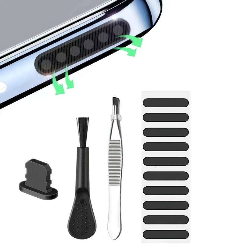Tapones antipolvo compatibles con iPhone 7/8/X/XS/XR/11/12, kit de cepillo  de limpieza de puerto de teléfono, cepillos de limpieza para altavoces de