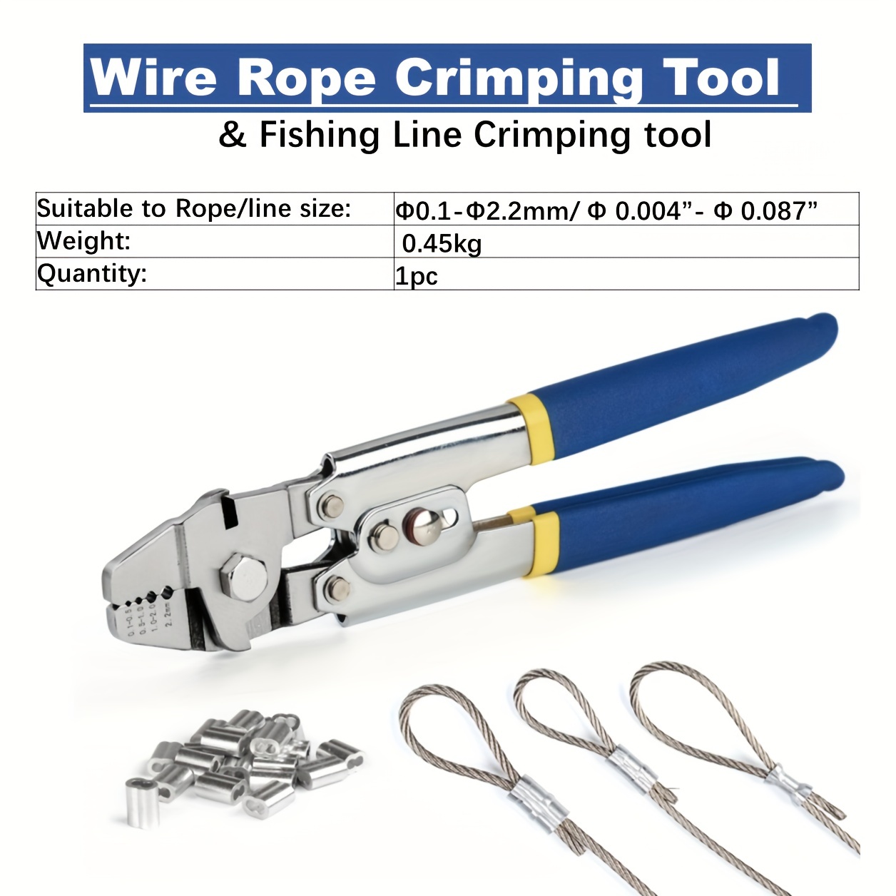 Wire Rope Crimping Tool Kit With Sleeves Up To 2.2mm Length