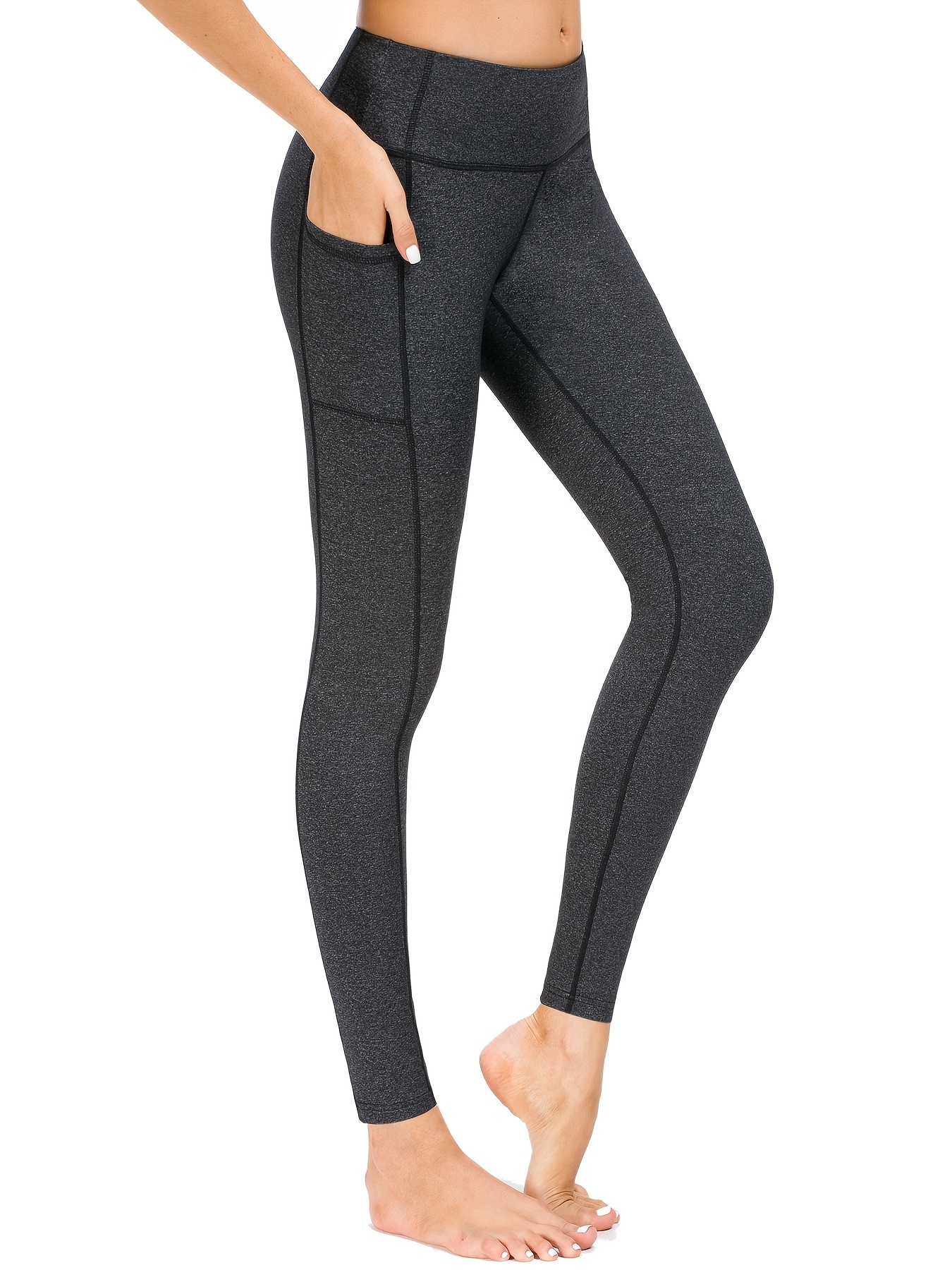 Black Mesh Stitching Pocket Sports Leggings High Waist Hip - Temu