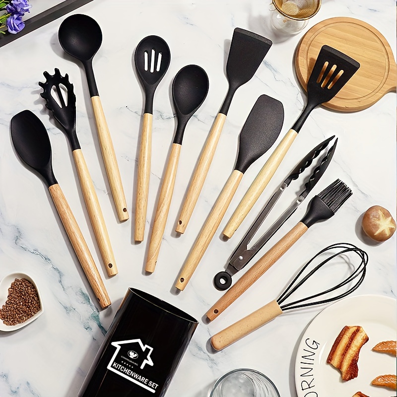 Kitchen Utensils Set Silicone Cooking Utensils Wooden - Temu