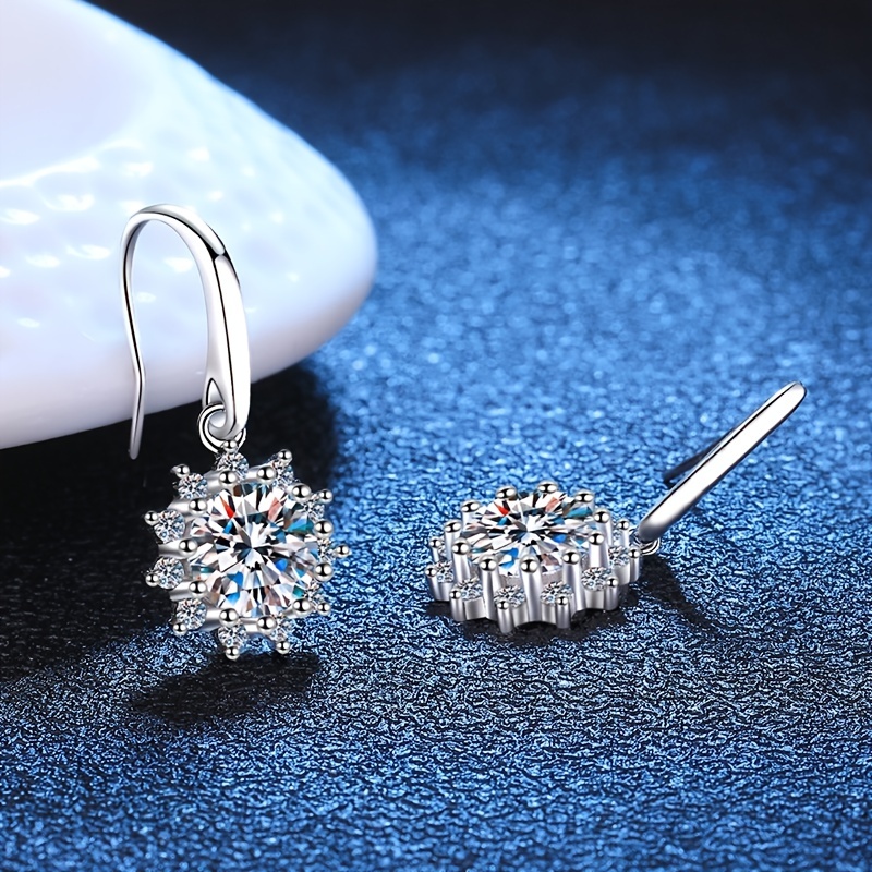 Moissanite Sunflower Drop Earrings 925 Sterling Silver Women's Jewelry